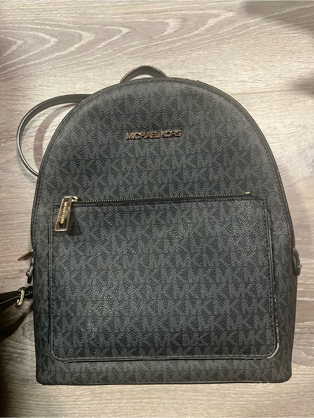 Michael Kors Black Logo-Print Backpack with Gold Hardware